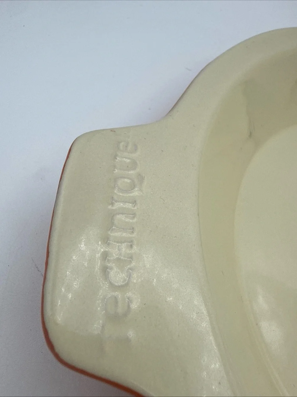 VTG QVC Technique Ceramic Orange/ Cream 10” Pie Plate w/ First One Out Lifter